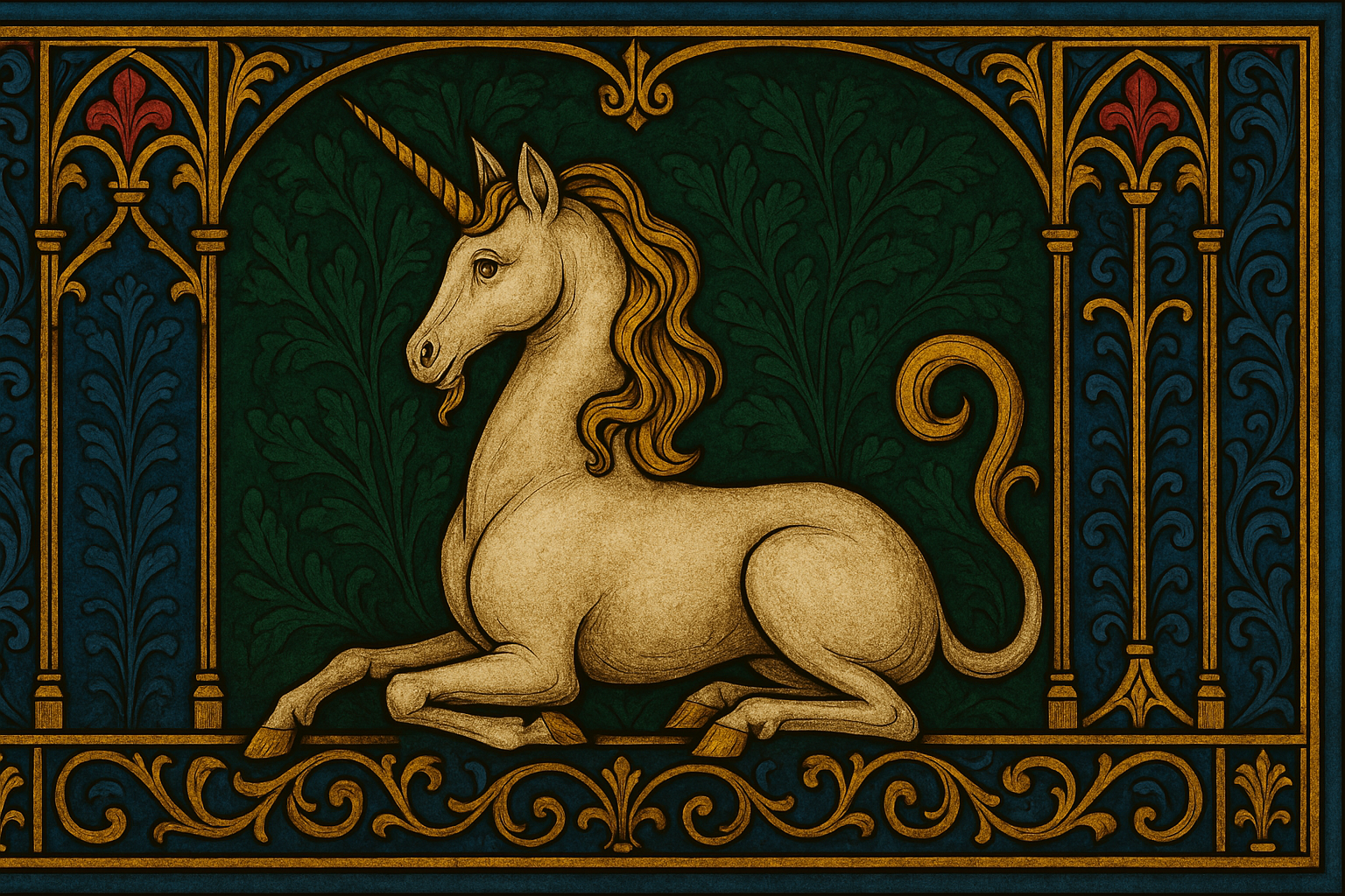 ユニコーンとオークの葉 ヴィンテージ ステンドグラス 創設者作 一角獣 グラスマスターズ社 ヴィンテージ ステンドグラス スコットランド 国章