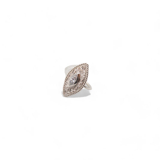 marquise engraving silver ring