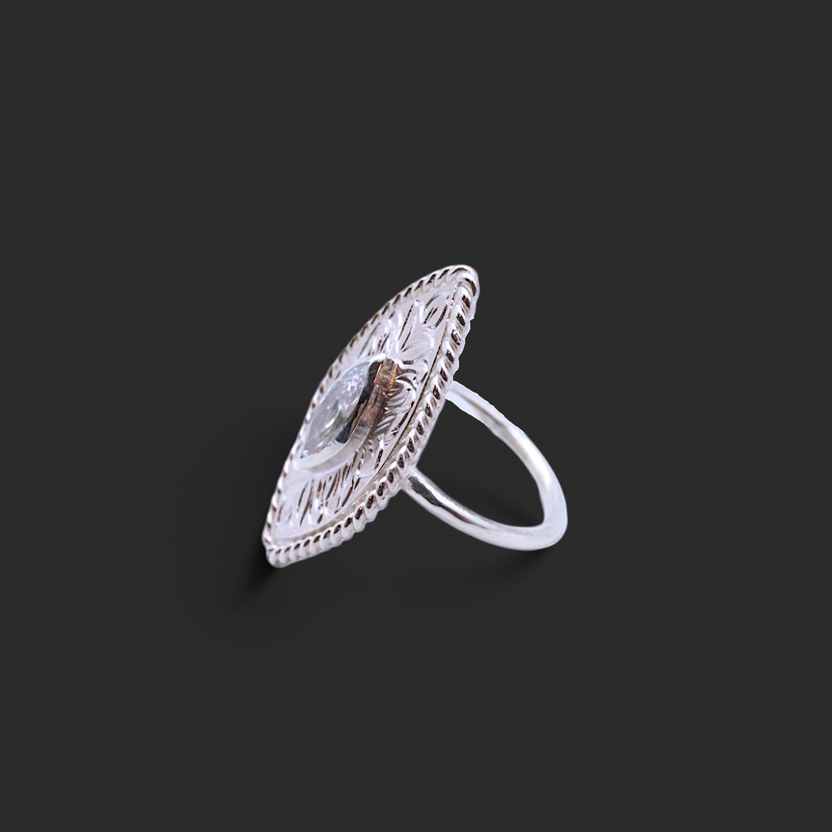 marquise engraving silver ring