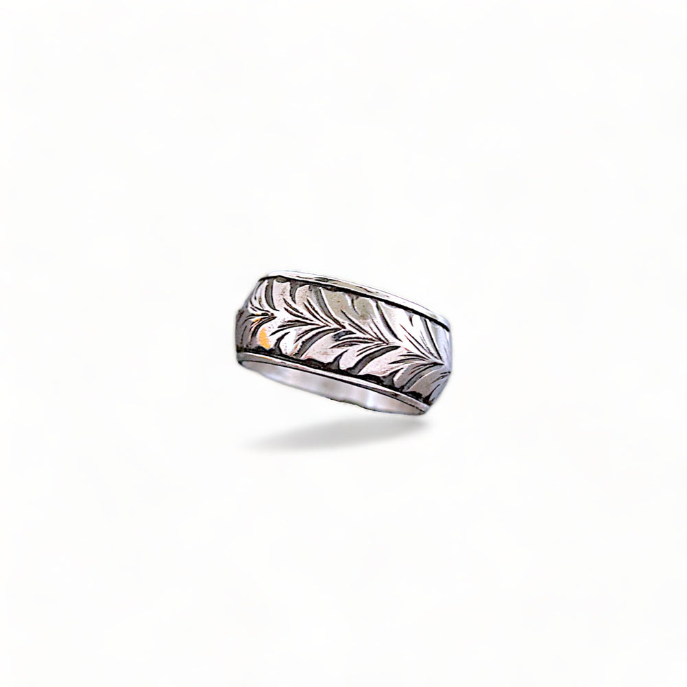 IMULTA tranquility Botanical Engraved Silver Ring | Classical Elegant Silver925 Full View